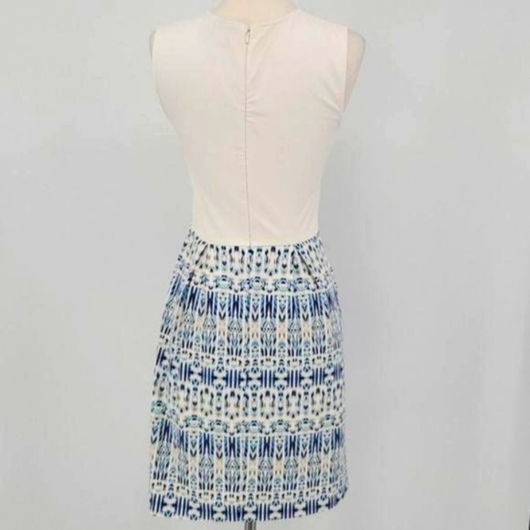 Cynthia Rowley White and Blue Ikat Print Sleeveless Stretch Sheath Dress X-Small - Picture 3 of 6